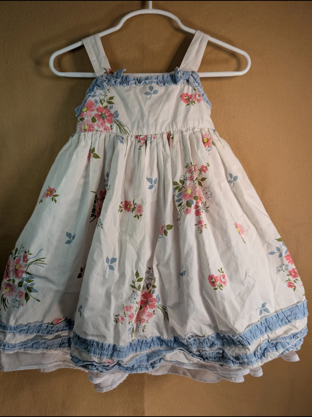 Laura Ashley White Floral Dress with Pink & Blue Accents
